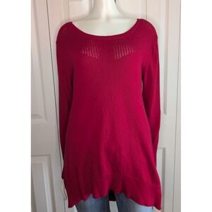 New York & Co Sweater Women's Large Red Long Sleeve Tight Knit Open Detail EUC